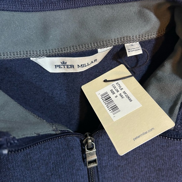 $158 NWT Peter Millar Crown Sweater Fleece Quarter Zip Small Navy Blue MF22K60 - Picture 5 of 9